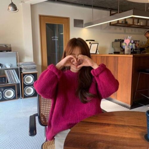 YHWW Ladies Sweater,10 Colors Pink Women Sweater Pullover Female Knitting Overszie Long Sleeve Loose Knitted Outerwear Womens