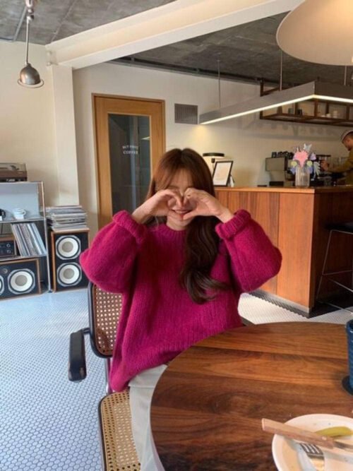 YHWW Ladies Sweater,10 Colors Pink Women Sweater Pullover Female Knitting Overszie Long Sleeve Loose Knitted Outerwear Womens