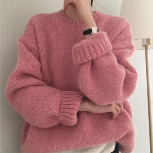 YHWW Ladies Sweater,10 Colors Pink Women Sweater Pullover Female Knitting Overszie Long Sleeve Loose Knitted Outerwear Womens - Image 3