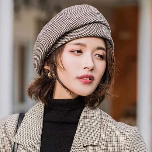 Joygoodta Beret Hats for Women, Vintage Winter Beret Hats, Soft Acrylic Fibers Womens Hat, Fashion Cap, Elegant Plaid, Warm & Windproof for Winter Coffee - Image 2
