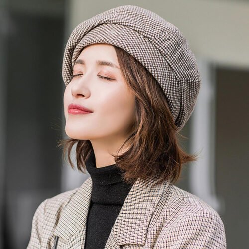 Joygoodta Beret Hats for Women, Vintage Winter Beret Hats, Soft Acrylic Fibers Womens Hat, Fashion Cap, Elegant Plaid, Warm & Windproof for Winter Coffee - Image 5