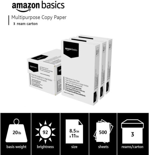 Amazon Basics Multipurpose Copy Printer Paper, 8.5" x 11", 20 lb, 3 Reams, 1500 Sheets, 92 Bright, White - Image 3