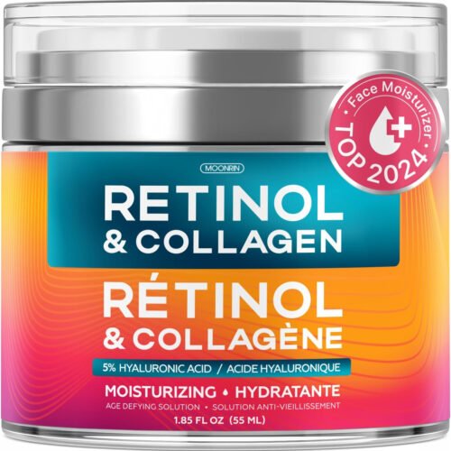 Retinol Cream for Face with Hyaluronic Acid, Collagen Day & Night Moisturizer for Women and Men, Age Solution Cream, 1.85 Oz