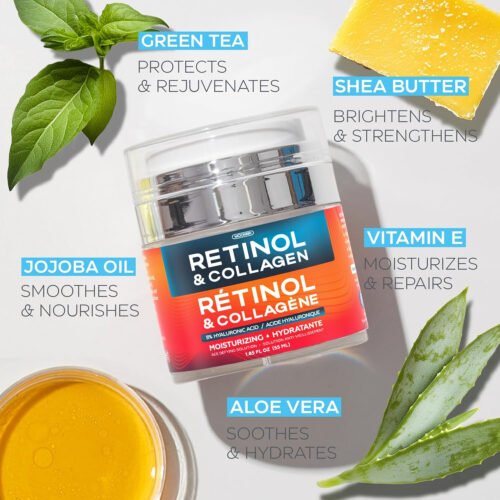 Retinol Cream for Face with Hyaluronic Acid, Collagen Day & Night Moisturizer for Women and Men, Age Solution Cream, 1.85 Oz - Image 8