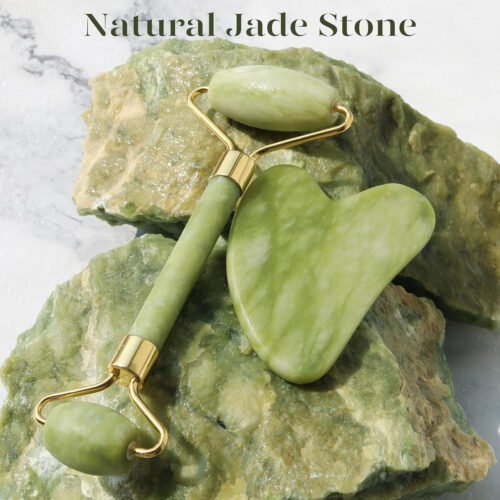 BAIMEI Gua Sha & Jade Roller Facial Tools Face Roller and Gua Sha Set for Puffiness and Redness Reducing Skin Care Routine, Self Care Gift for Men Women - Xiuyan Jade - Image 3