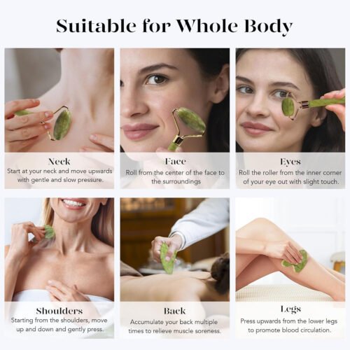 BAIMEI Gua Sha & Jade Roller Facial Tools Face Roller and Gua Sha Set for Puffiness and Redness Reducing Skin Care Routine, Self Care Gift for Men Women - Xiuyan Jade - Image 4