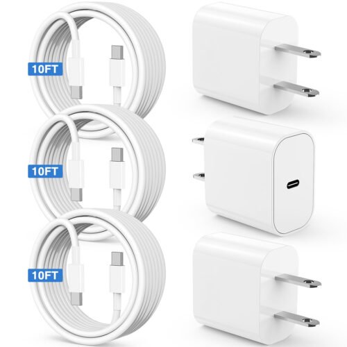Susnwere iPhone 15 16 Charger 10Ft with 20W USB C Charger Block,3-Pack 20W Fast Wall Charger for iPhone 16/16 Plus/16 Pro/16 Pro Max 15/15 Plus/15 Pro Max/iPad Pro AirPods,3 Pack Extra Long 10ft Cable
