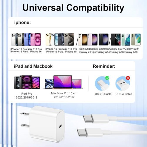 Susnwere iPhone 15 16 Charger 10Ft with 20W USB C Charger Block,3-Pack 20W Fast Wall Charger for iPhone 16/16 Plus/16 Pro/16 Pro Max 15/15 Plus/15 Pro Max/iPad Pro AirPods,3 Pack Extra Long 10ft Cable - Image 7
