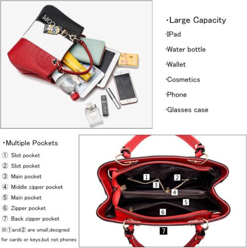 Purses and Handbags for Women Top Handle Bags Leather Satchel Totes Shoulder Bag with Multiple Pockets - Image 3